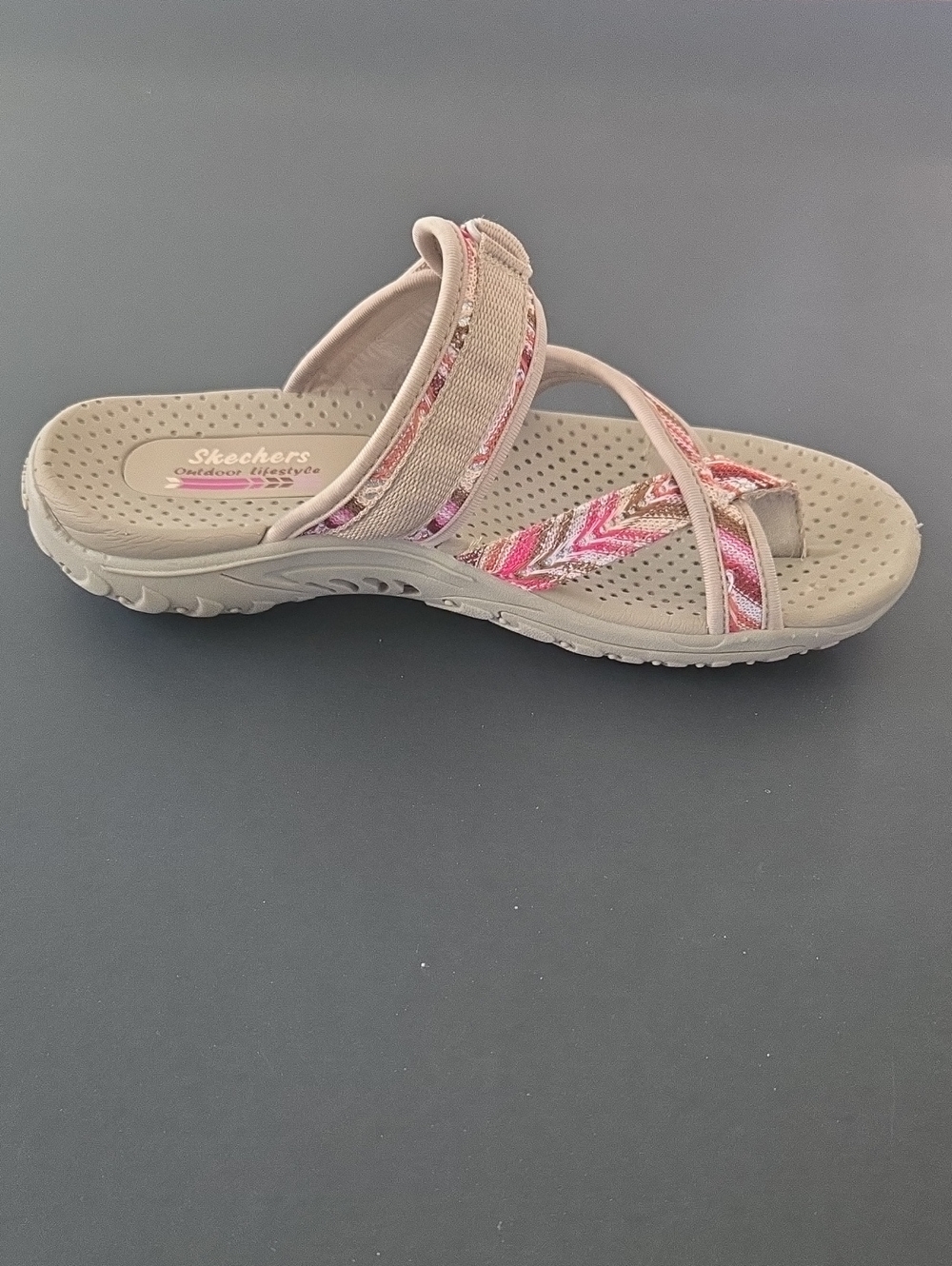 SKECHERS Slide Sandal with Pink Patterned Straps - Picture 3 of 6